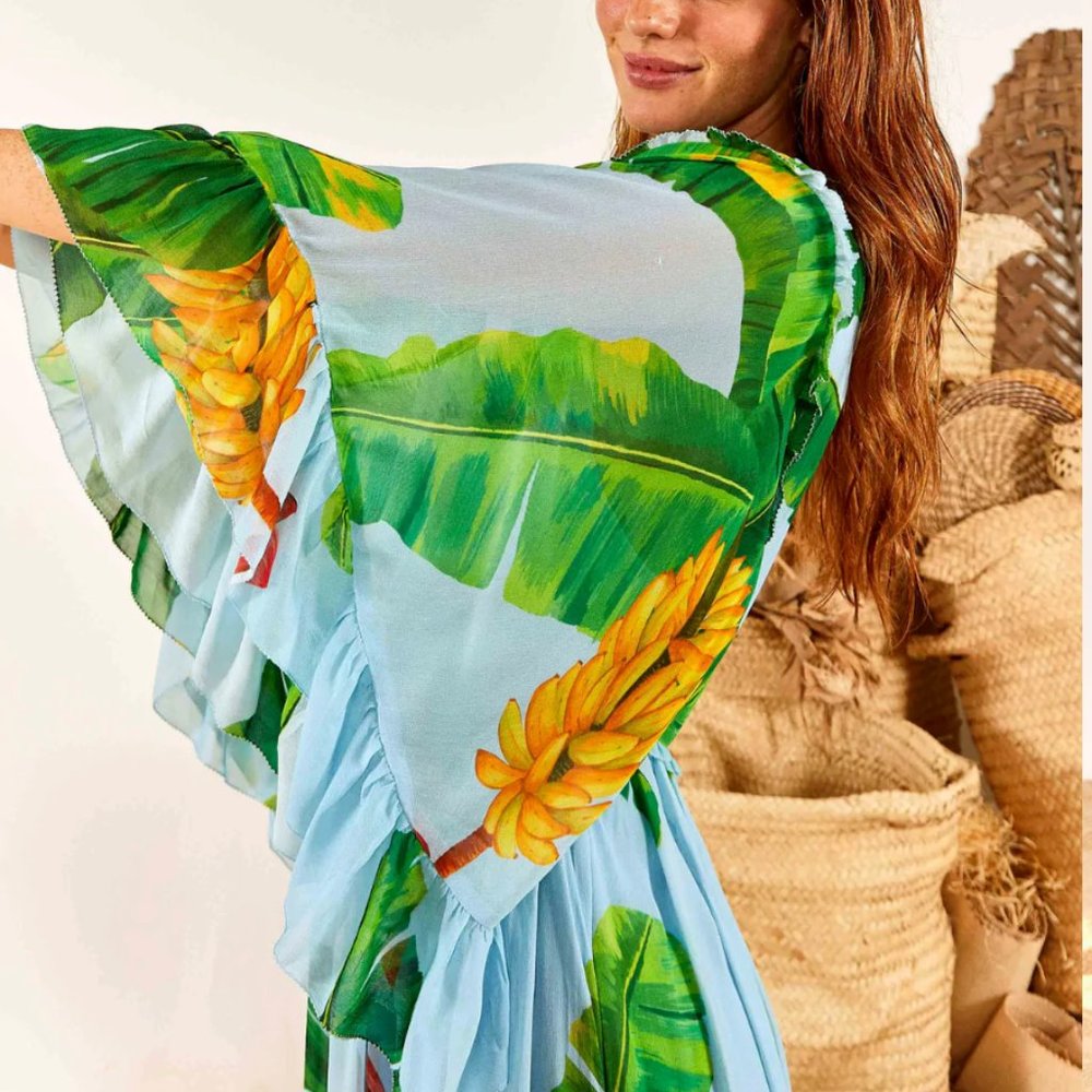 Farm Rio Fresh Bananas Butterfly-Sleeve Maxi Dress View 2